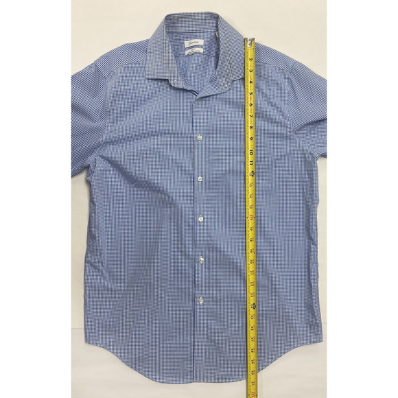Calvin Klein Mens Slim Fit Performance Dress Shirt 16.5 in 34-35 Blue White - Picture 6 of 6